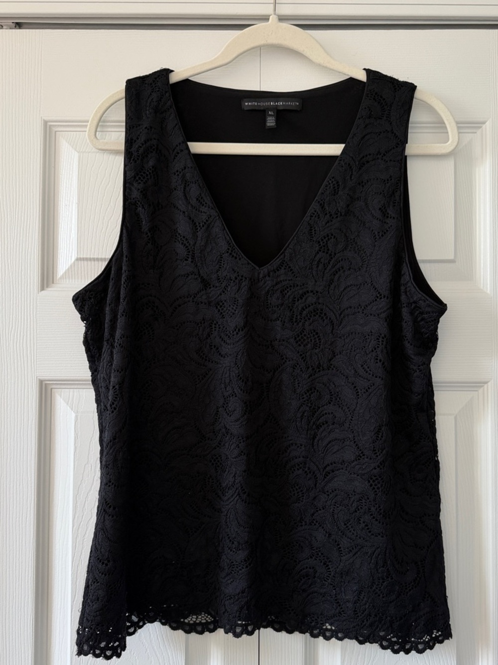 143-White House Black Market Black Lace V-Neck Layered Camisole